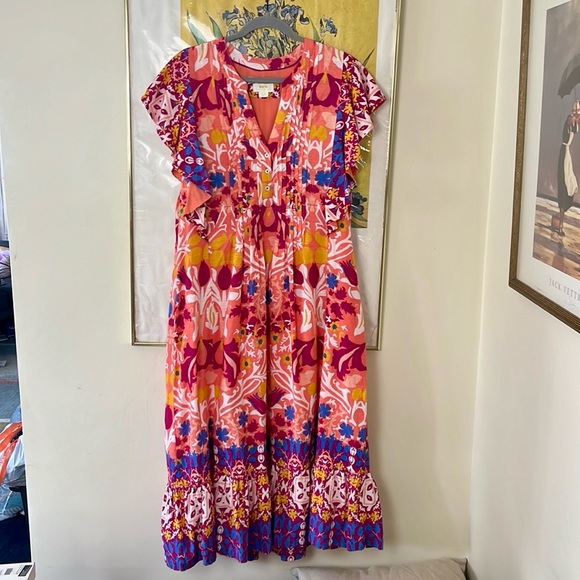 Anthropologie Pink and Blue Floral Maxi Dress - Picture 1 of 6